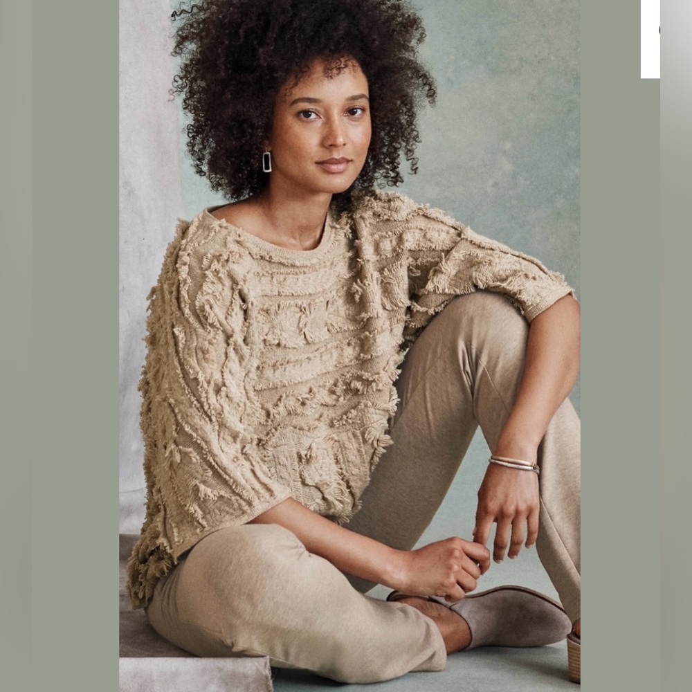 J.jill,Textured Fringe Knit Sweater - Beige